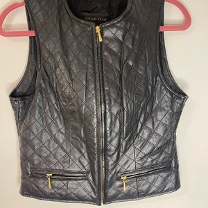 Otello Pelle Leather Quilted Zip-Up Vest